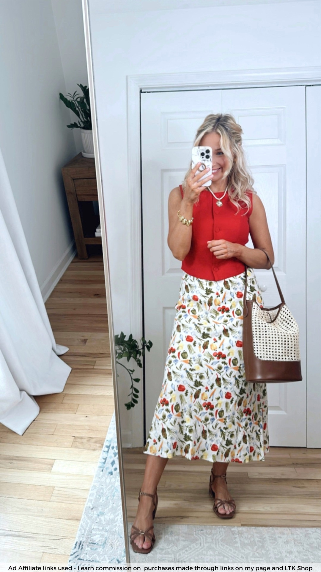 Casual spring outfit with flat sandals
Abercrombie skirt
Floral midi skirt
Red vest 