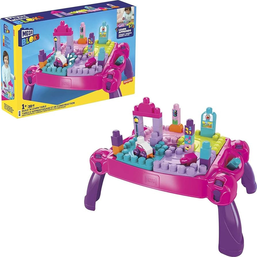 Mega Bloks Build 'n Learn Table, Pink | Amazon (US)