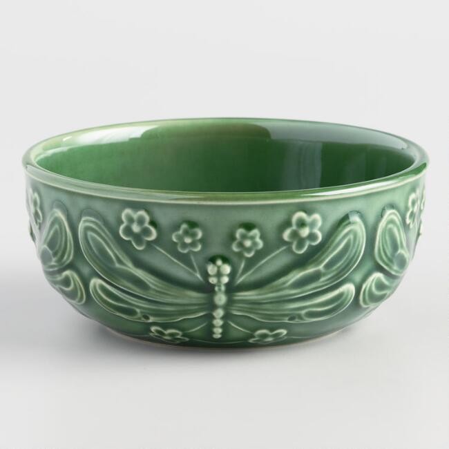 Green Majolica Dragonfly Bowls Set of 4 | World Market