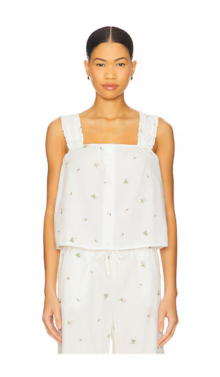 Ruffle Button Front Tank in Embroidery Floral Ivory | Revolve Clothing (Global)