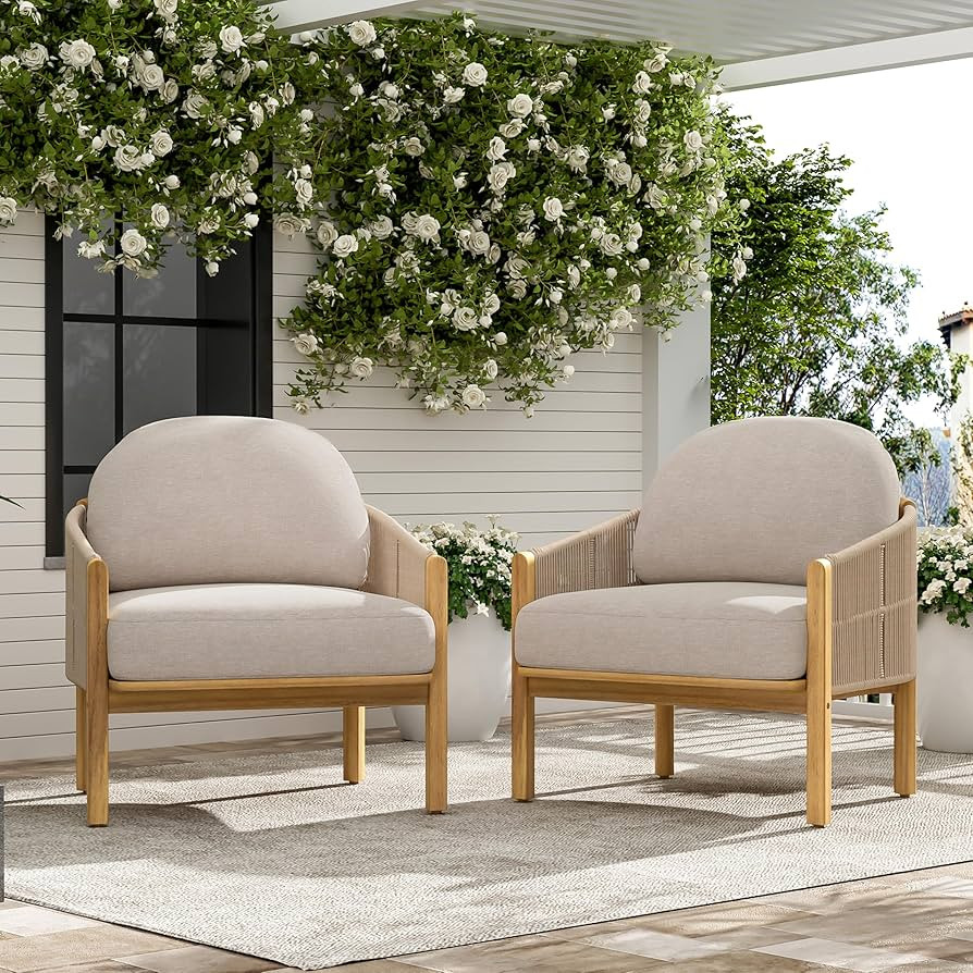 Christopher Knight Home Grotta Acacia Wood Patio Accent Chair Set of 2, Wooden Lounge Chair Outdo... | Amazon (US)