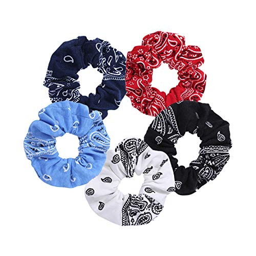 Bandana Scrunchies,5PCS Bandana Scrunchy Hair Ties, Cotton Bandana Print Scrunchies Hair Bands Sc... | Amazon (US)