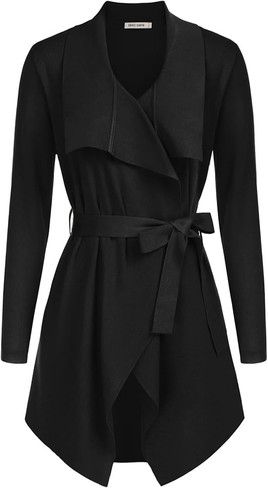 GRACE KARIN Cardigan for Women Lapel Draped Open Front Thin Sweater Long Sleeve Irregular Hem Out... | Amazon (US)
