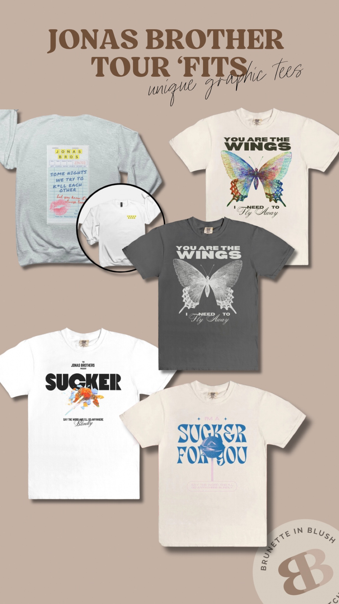 Unique graphic tees for the jonas brothers concert! 

#jonasbrothers #thetour #jonasbrotherstour #concertoutfits