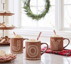 Gingerbread Stoneware Alphabet Mug | Pottery Barn CA