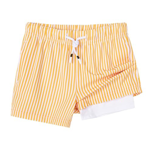 SURF CUZ Boys Swim Trunks with Compression Liner Toddler Swimsuit Boy Swim Shorts Bathing Suits Boxer Brief Swimming Trunks Orange White Stripes 8 Years | Amazon (US)