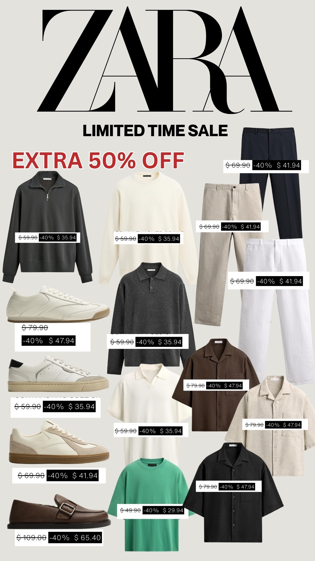 ZARA just dropped a LIMITED TIME SALE and this is easily one of the best times to upgrade your wardrobe. Clean essentials, neutral tones, and everyday pieces all up to 50% off — these are the exact items that elevate your style without overthinking it.

Shop smart now… these won’t stay in stock long.

#mensfashion #zarasale #zaramen #styleessentials #minimalstyle #menswear #affordablefashion #springstyle #summerstyle #outfitinspo #mensoutfits #capsulewardrobe #styleupgrade #neutralstyle #ltk #ltkstyle #ltkmen #ltksale

#LTKgrwm #LTKMens #LTKdayinmylife