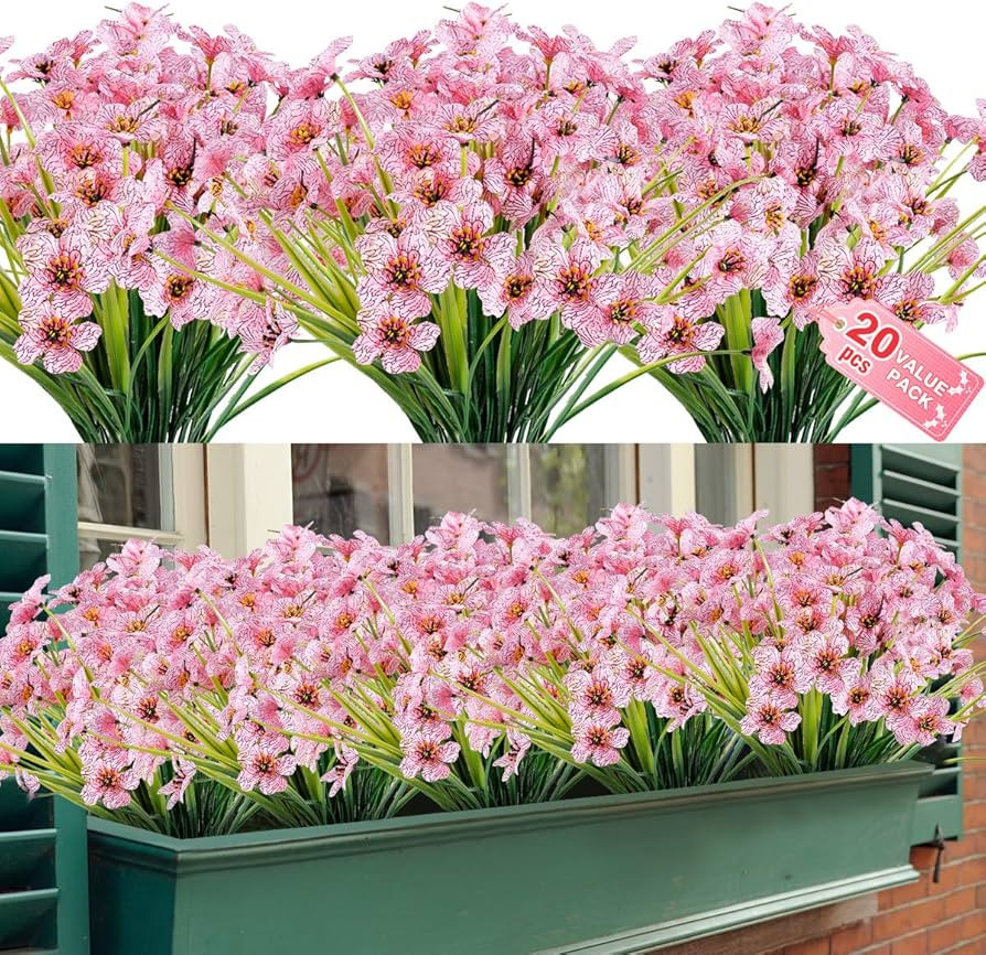 ZEOSTARO 20 Bundles Artificial Outdoor Flowers UV Resistant Fake Flowers No Fade Faux Plastic Gre... | Amazon (US)