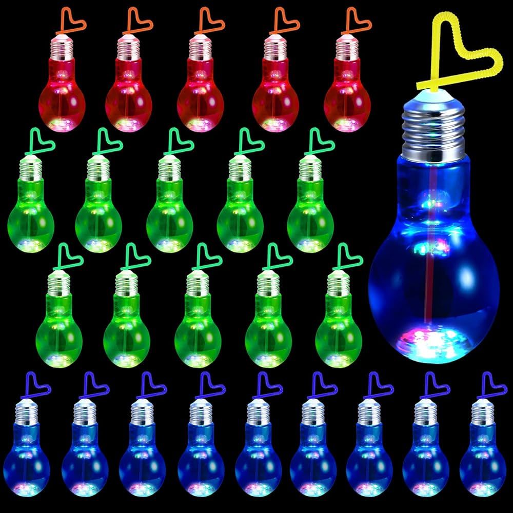 Lounsweer LED Light Bulb Cup with Lids and Straws Glow Cups LED Light up Light Bulb Shaped Drink ... | Amazon (US)
