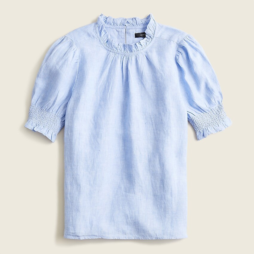 Smocked puff-sleeve linen top | J. Crew US