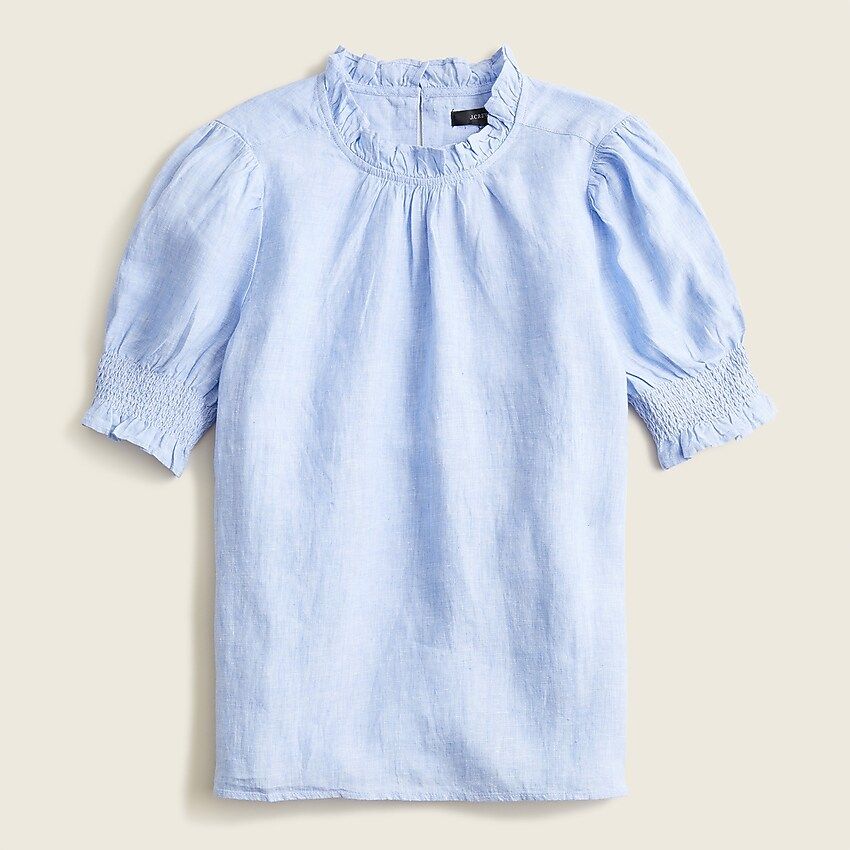 Smocked puff-sleeve linen top | J.Crew US