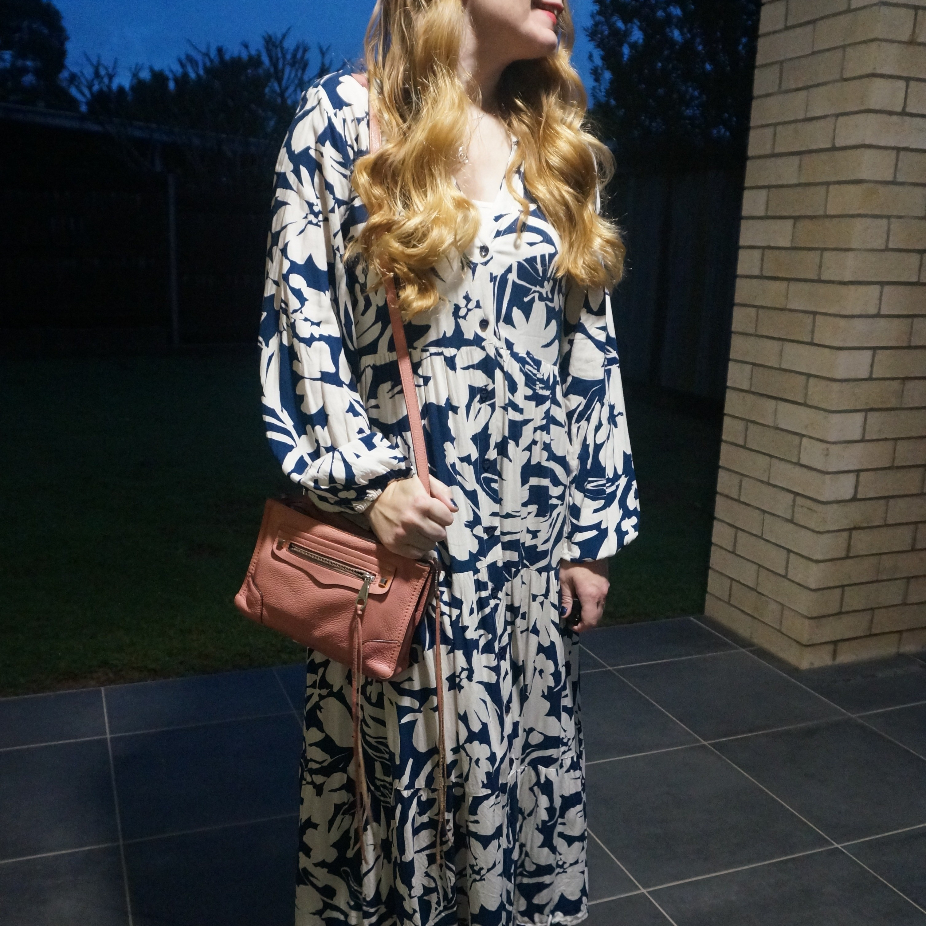 Salty crush navy and white floral print tiered maxi dress with vintage pink Rebecca Minkoff micro Regan bag 💙💕

#LTKaustralia #LTKworkwear #LTKwinter