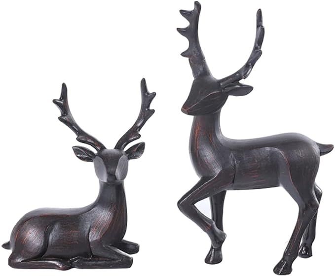 The Bridge Collection Rustic Black Deer Figurines - Set of 2 - Decorative Tabletop Figurines for ... | Amazon (US)