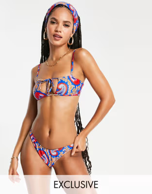Missguided boomerang bikini bottoms in blue scarf print | ASOS (Global)