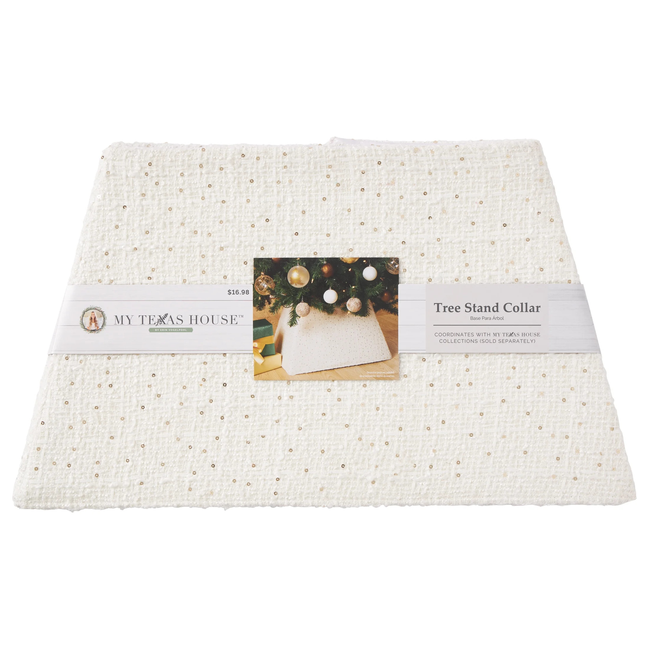 My Texas House Sequin Tree Collar Tree Skirt, Gold, Polyester, 11 inch | Walmart (US)