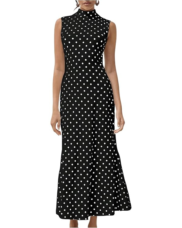 Milumia Women's Polka Dots Maxi Tank Dress Vintage Mock Neck Sleeveless Elegant Long Dresses | Amazon (US)
