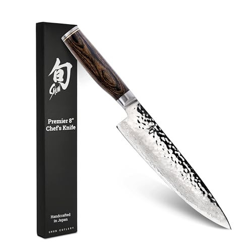 Shun Premier 8" Chef's Knife, Handcrafted Japanese Kitchen Knife for Professional and Home Chefs, VG-MAX Core with Damascus Stainless Steel Cladding, Pakkawood Handle | Amazon (US)