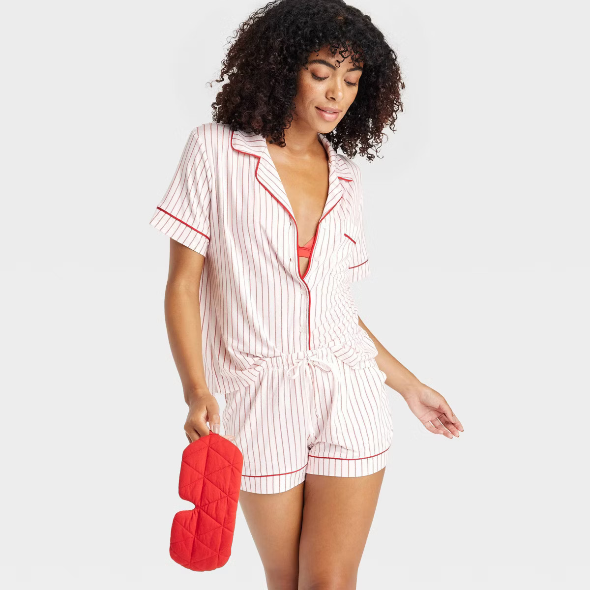 Women's Cloud Knit Short Sleeve Top and Shorts Pajama Set - Auden™ Red S | Target