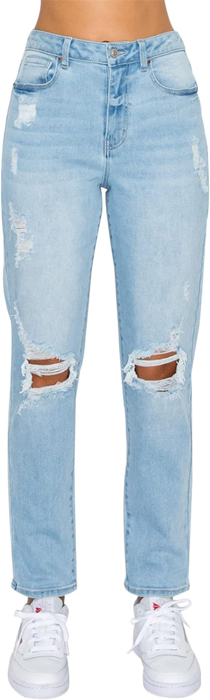 Little Vintage Girls Distressed Ripped Jeans for Women high Waist mom Jeans Boyfriend Jean,Wax Je... | Amazon (US)