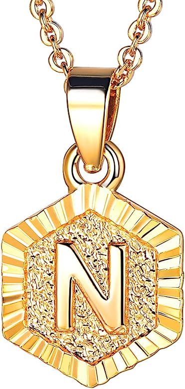 FOCALOOK Initial Necklaces for Women Yellow Gold/Platinum Plated Hexagon Letter Pendant Necklace ... | Amazon (US)