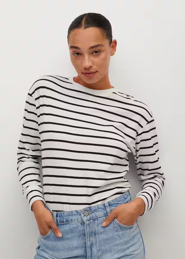 Striped 100% cotton t-shirt | MANGO (US)