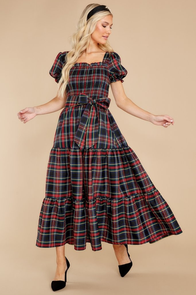 My Only Wish Black Multi Plaid Maxi Dress | Red Dress 