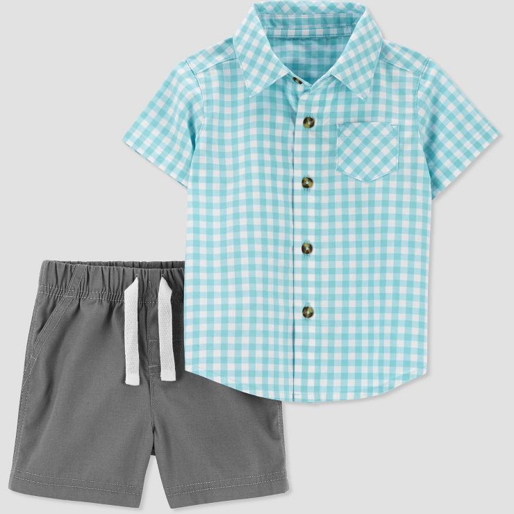 Carter's Just One You®️ Baby Boys' 2pc Gingham Top and Bottom Set - Blue | Target