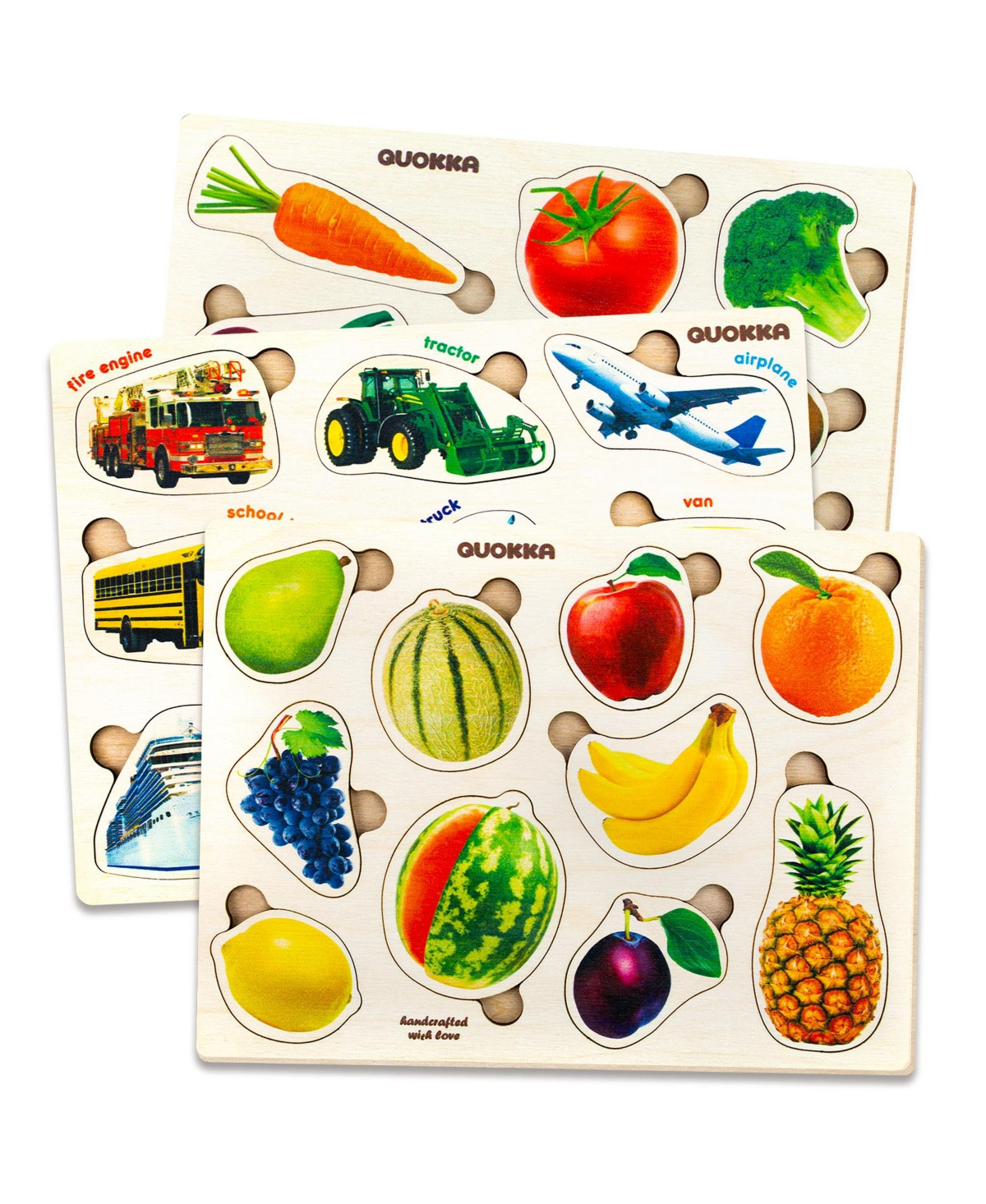 Quokka 3xSET Wooden Puzzles for Toddlers 1-3 – Montessori Toy - Fruits, cars and vegetables | Macy's