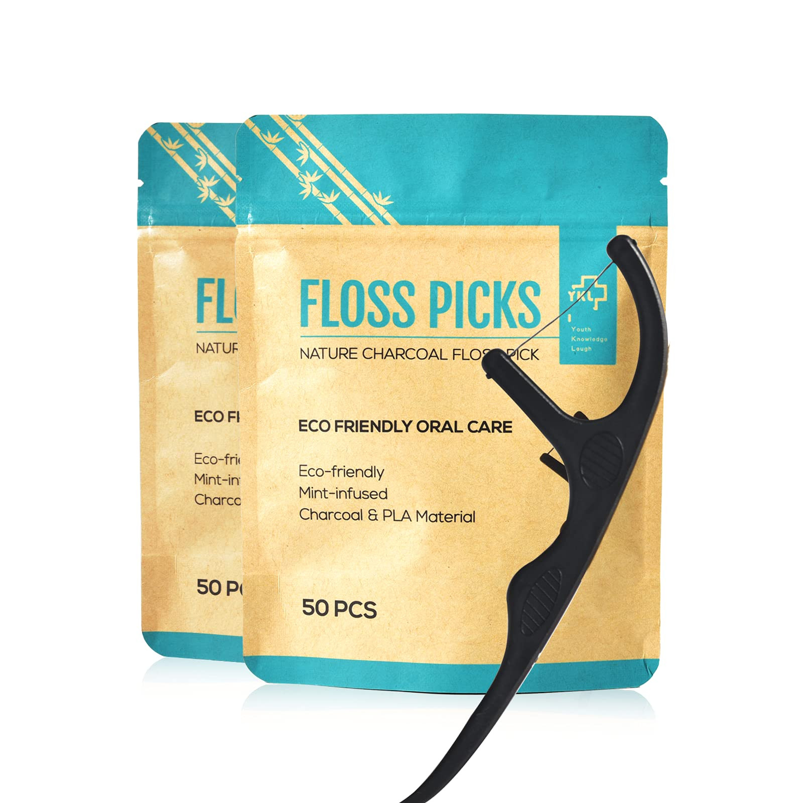 Y-Kelin Natural Dental Floss Picks - Vegan, Eco Friendly Black Bamboo Charcoal Dental Teeth Stick... | Amazon (US)