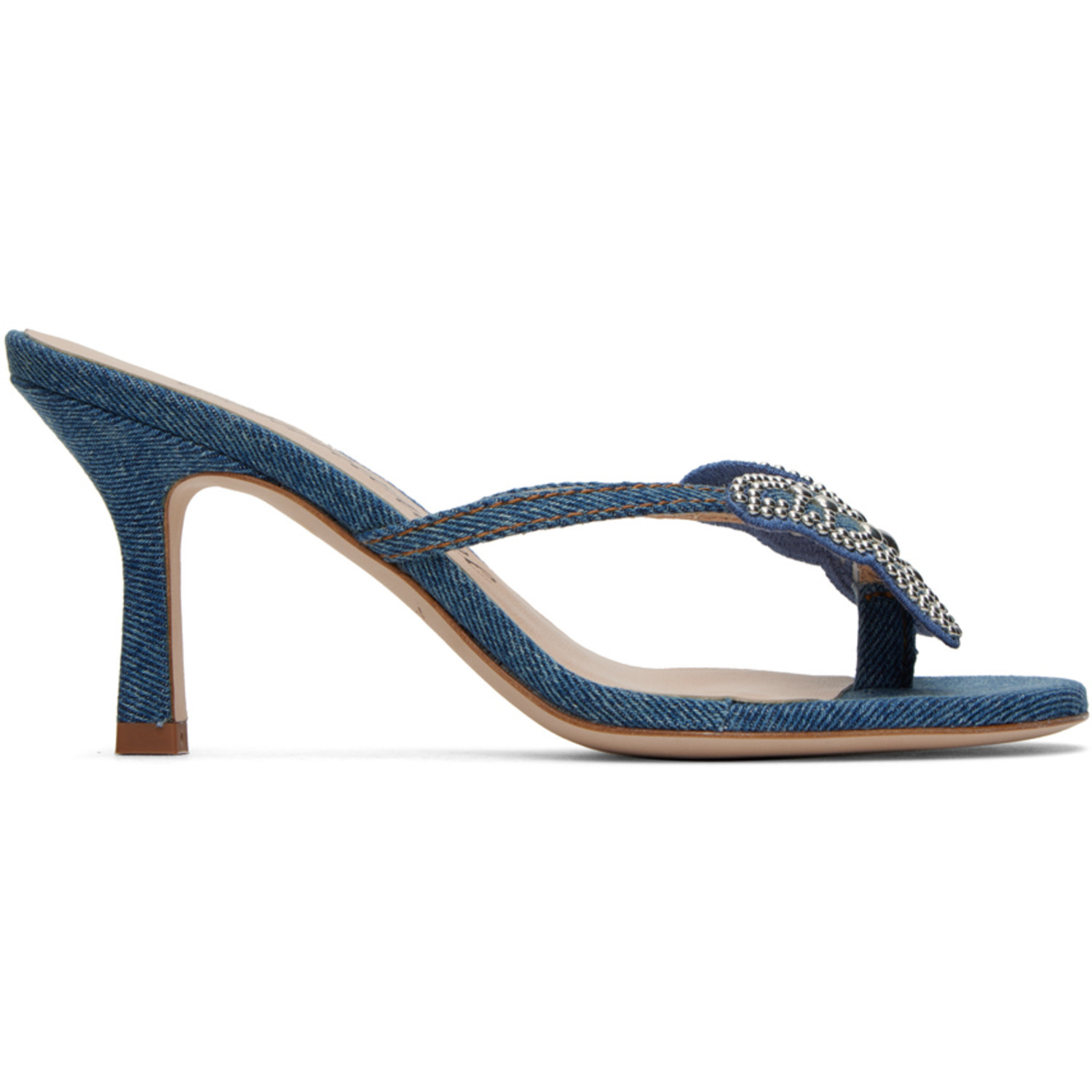 Blumarine Blue Butterfly Denim Thong Sandals | SSENSE