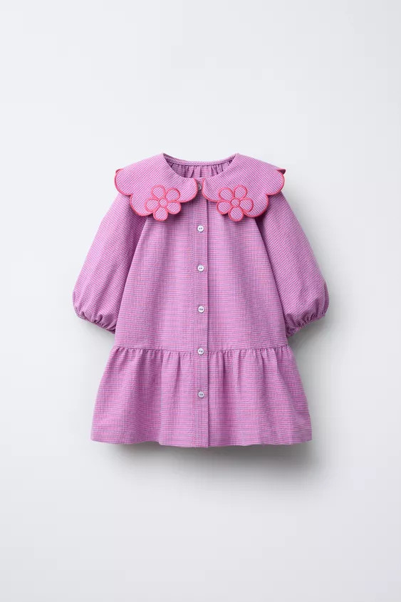 GINGHAM DRESS WITH FLORAL COLLAR | Zara US