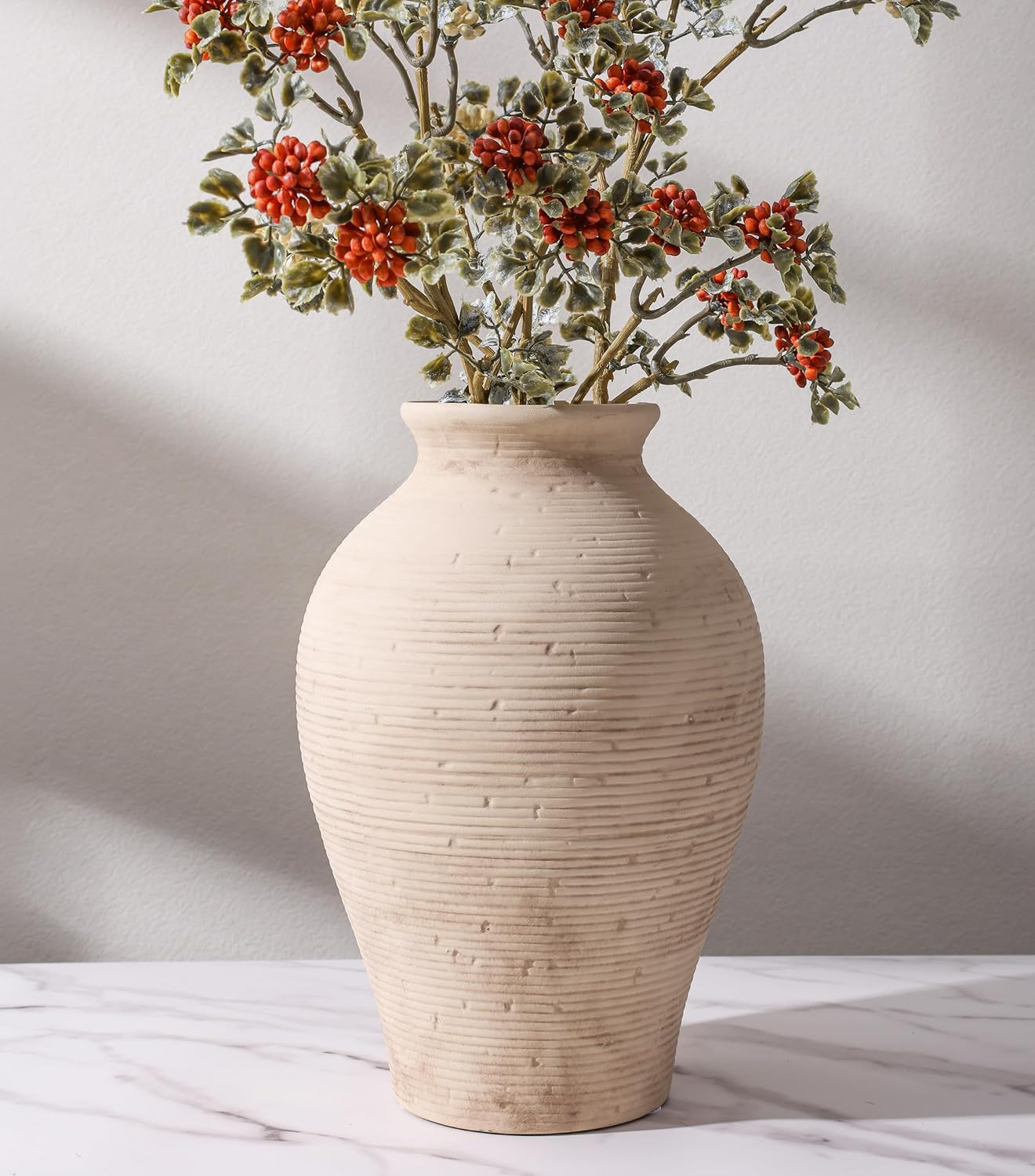 Ceramic Flower Vase Home Decor, 9 in Farmhouse Table Vase Retro Vintage Living Room Kitchen Bedroom Decoration Pottery Decorative Vases for Flowers Shelf Office Coffee Desk Dining Entryway, Rustic | Amazon (US)