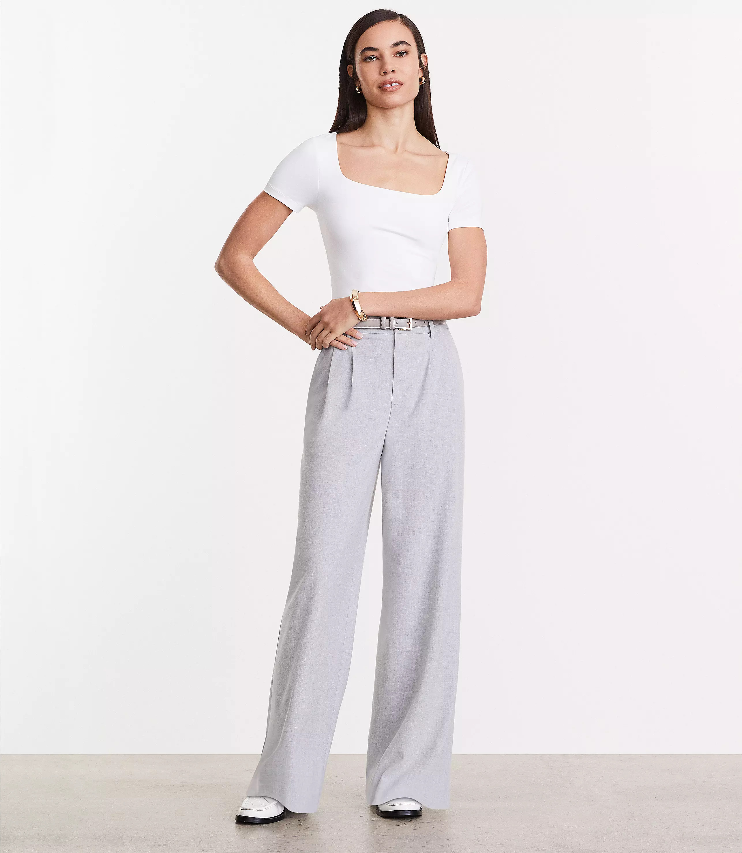 LOFT Versa Seasonless Stretch Double Pleat Wide Leg Pant in Heather | LOFT