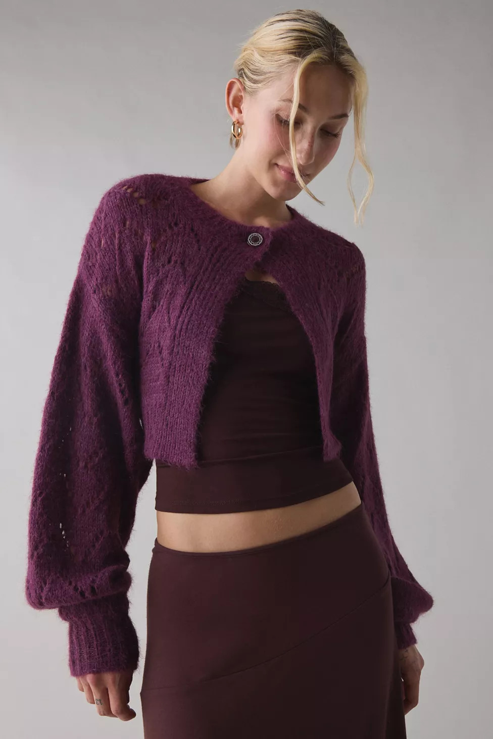 Kimchi Blue Pointelle Knit Tie-Back Cropped Shrug Cardigan | Urban Outfitters (US and RoW)