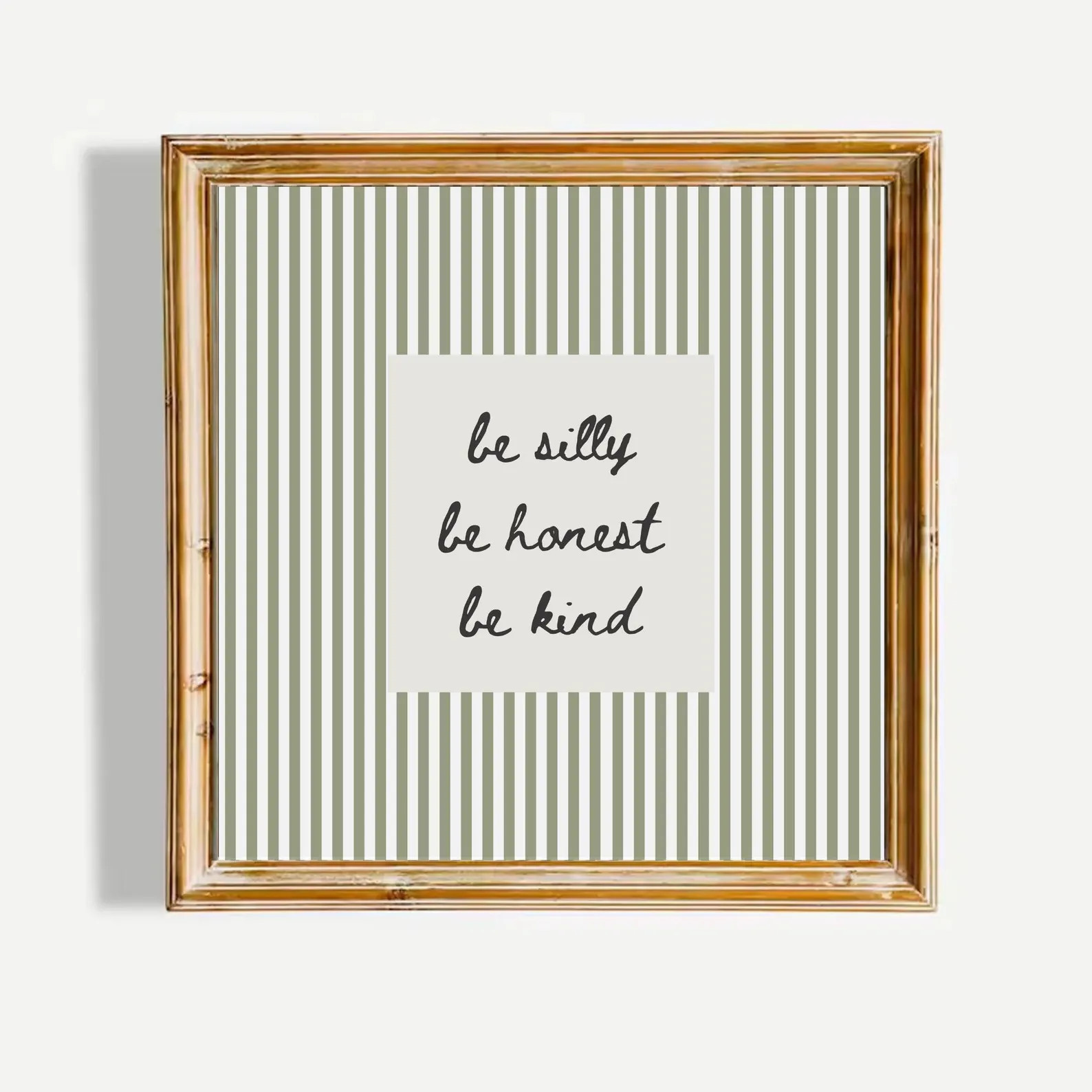 Be Silly Be Honest Be Kind Minimalist Sage Green Striped Nursery Wall Art Kids Room Decor Inspira... | Etsy (Global)