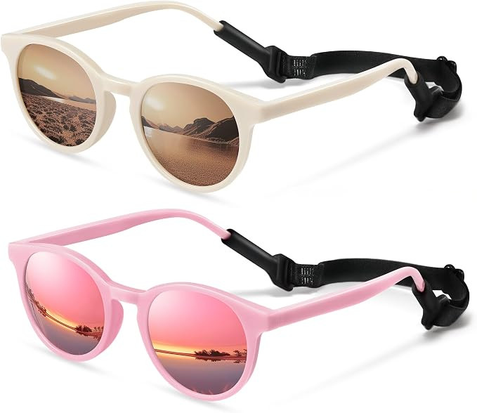 Cute Kids Polarized Sunglasses,Baby Sun Glasses with Strap for Toddler Girls Boys Flexible Round ... | Amazon (US)