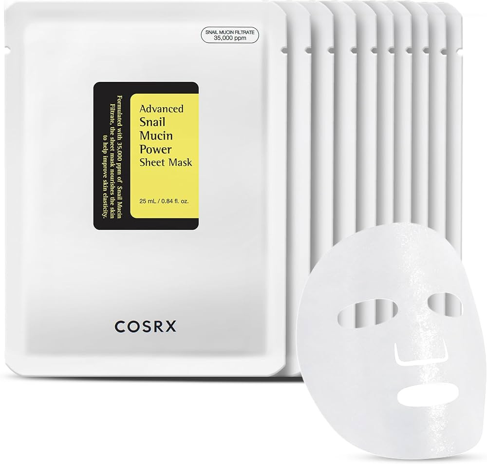 COSRX Snail Mucin Sheet Mask 10 EA, Snail Essence Leave-on Face Masks for Dry, Acne prone, Sensit... | Amazon (US)