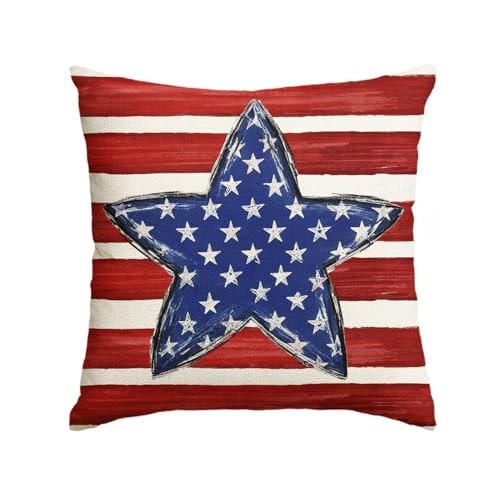 AVOIN colorlife 4th of July Patriotic Stripes Throw Pillow Cover, 18 x 18 Inch Independence Day Memorial Day America Flag Stars Decor Cushion Case for Sofa Couch | Amazon (US)