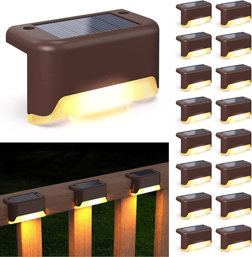 APONUO Solar Deck Lights 16 Pcs, Solar Step Lights Outdoor Waterproof Led Solar Fence Lamp for St... | Amazon (US)