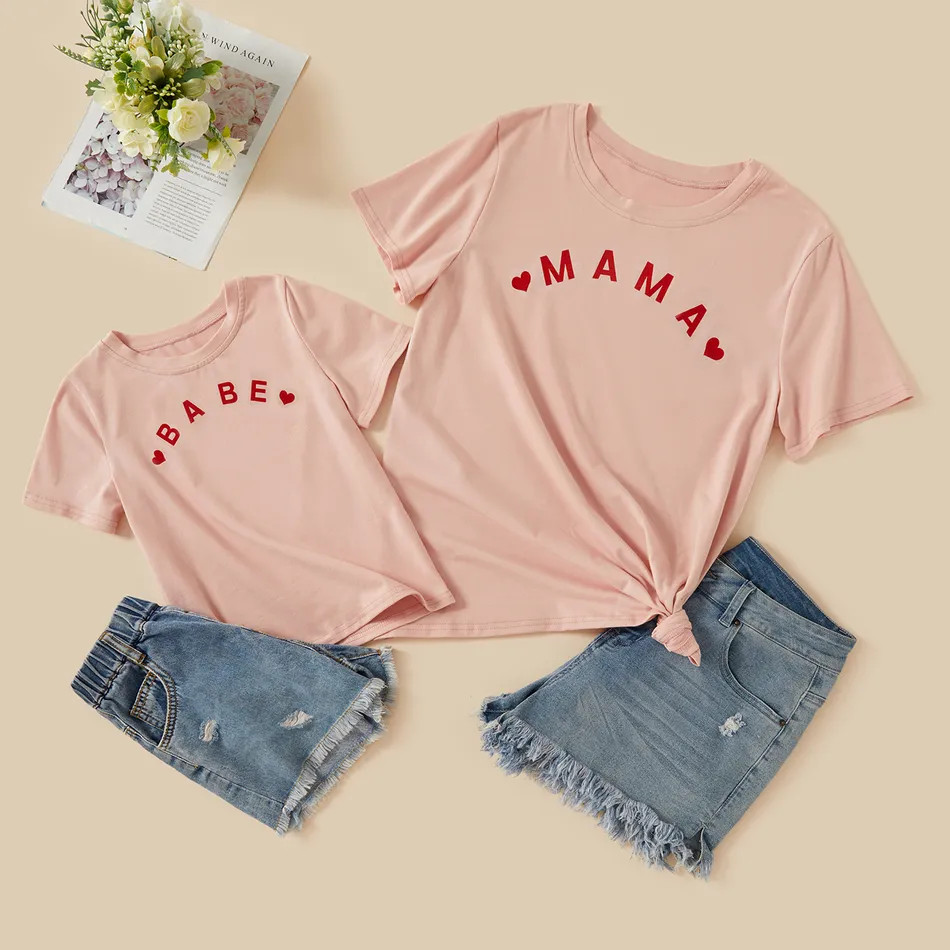 Letter Print Pink Short Sleeve T-shirts for Mom and Me | PatPat