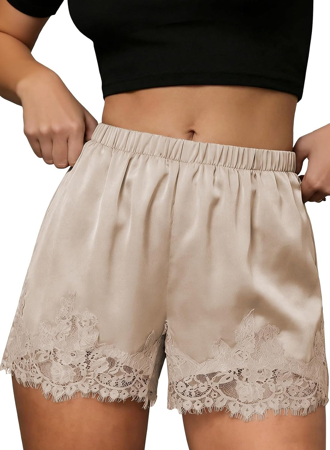 EVALESS Womens Shorts Satin Silk Lace Shorts Micro Mini Slip Pajama Shorts | Amazon (US)