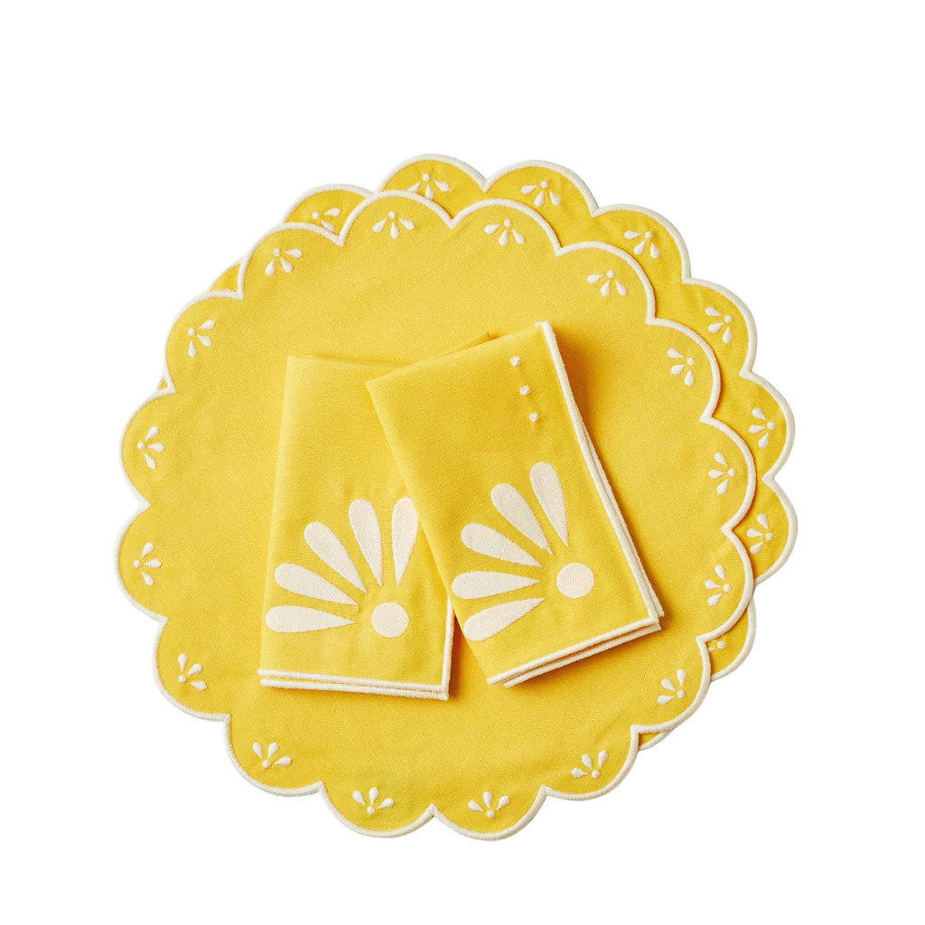 Peony Yellow Placemat and Napkin, Set of 2 | Over The Moon