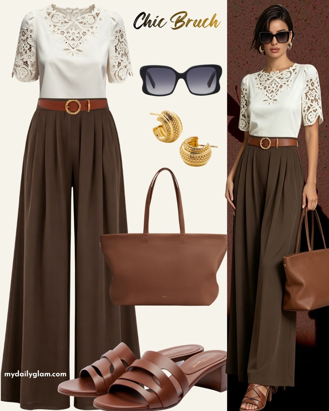 Chic Brunch Chocolate & White Lace Top Outfit

#LTKootd #LTKOver40 #LTKWorkwear