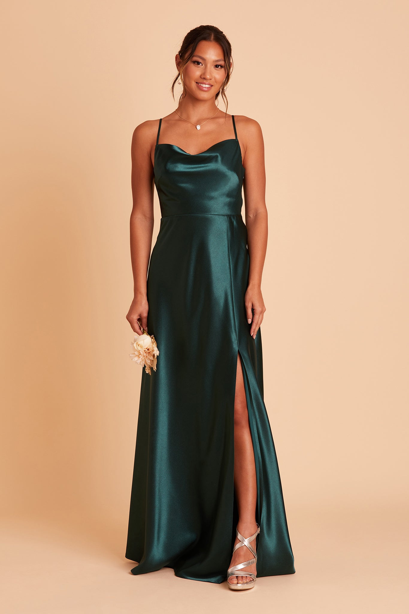 Lisa Shiny Satin Dress in Emerald | Birdy Grey | Birdy Grey