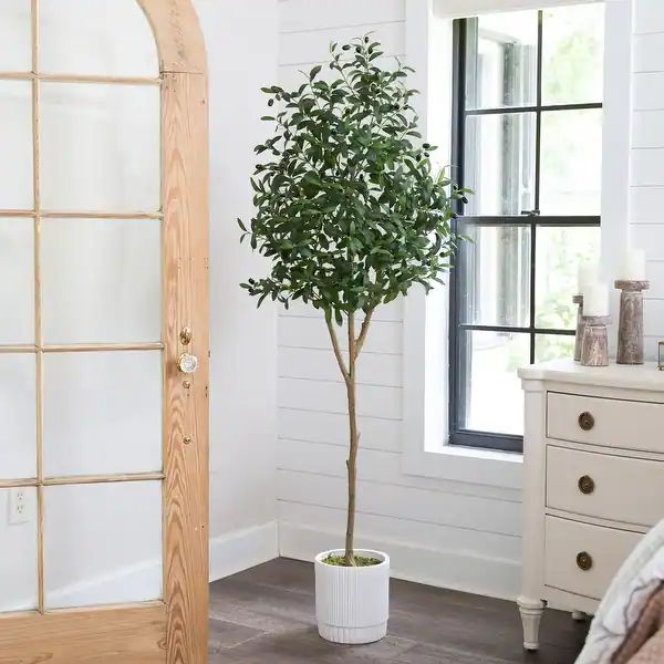 6' Artificial Olive Tree with White Decorative Planter | Bed Bath & Beyond