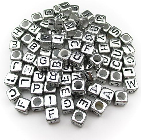 ALL in ONE 1000pcs Mixed Acrylic Letter/Alphabet “A-Z”Cube Beads for DIY Craft (Silver with B... | Amazon (US)