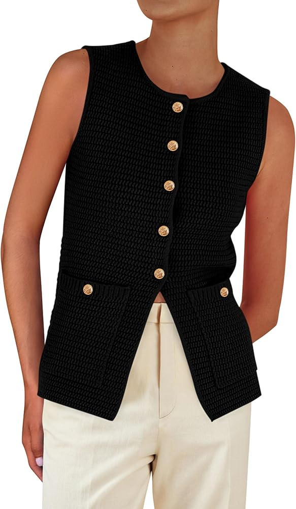 PRETTYGARDEN Women's 2025 Summer Sweater Vest Sleeveless Knit Cardigan Button Down Tank Tops Tren... | Amazon (US)