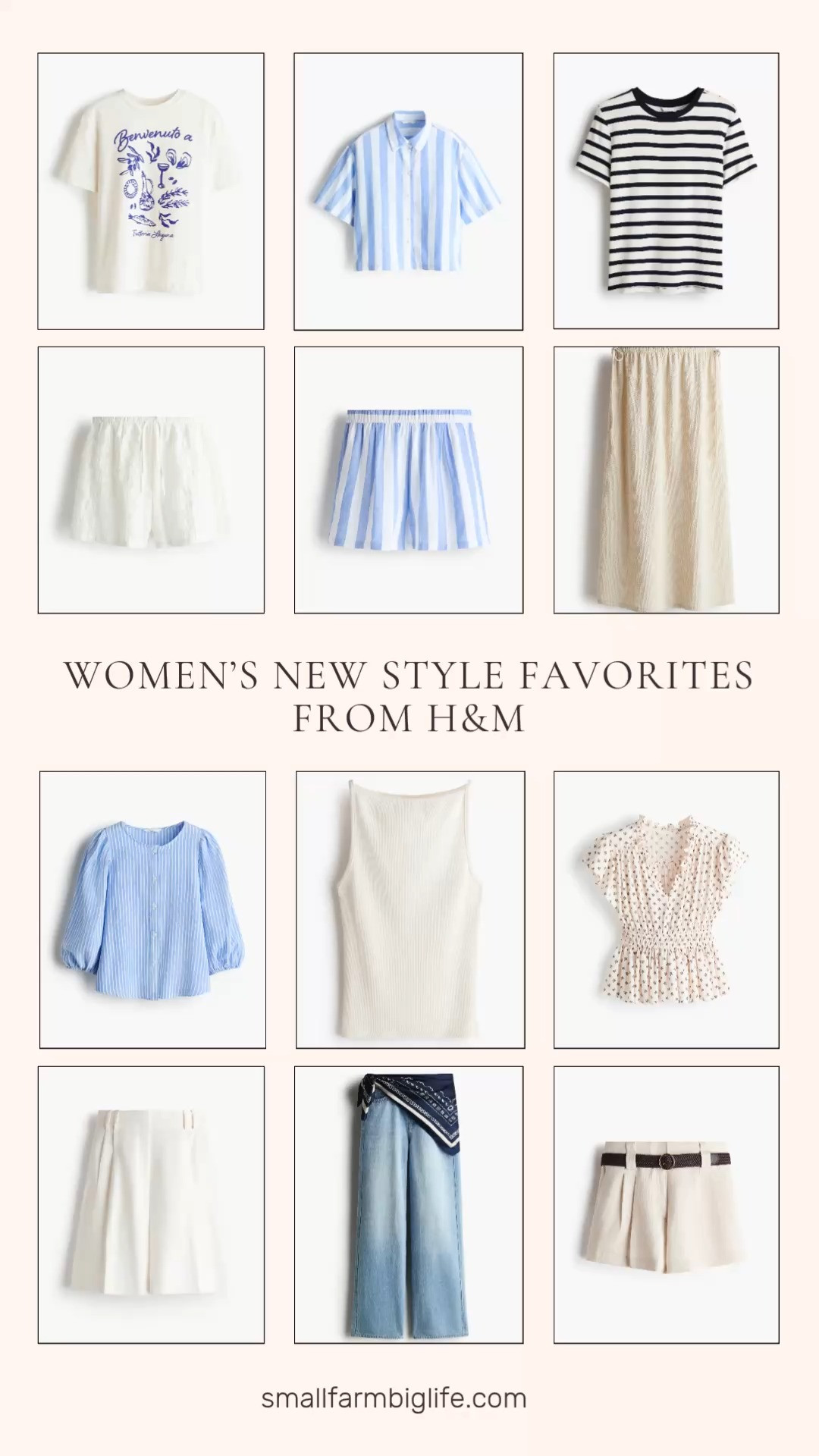More beautiful new arrivals from H&M and I cannot stop adding things to my cart! From crinkled drawstring skirts and jacquard weave shorts to linen blend striped sets, a flutter sleeved peplum blouse, scarf detail high waist jeans, dressy bermuda shorts with a belt, a ribbed strappy top, and the prettiest floral and stripe prints, these are the chic and effortless summer pieces that look so much more expensive than they are. Such great style at H&M prices. Linking everything below! 

 #LTKootd #LTKOver40 #LTKTravel