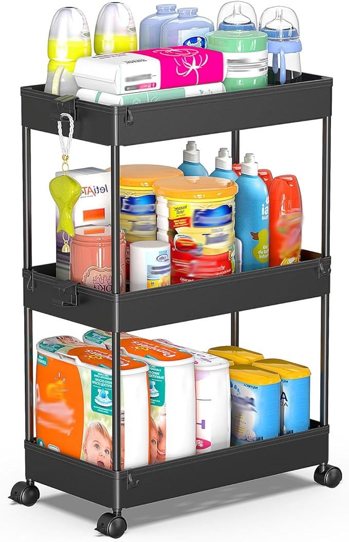 SPACEKEEPER Rolling Storage Cart 3 Tier Bathroom Cart Organizers with Wheels Laundry Room Organiz... | Amazon (US)