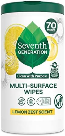 Seventh Generation Multi-Surface Cleaning Wipes, Lemon Zest Scent, Cuts Grease & Grime, 70 Wipes ... | Amazon (US)